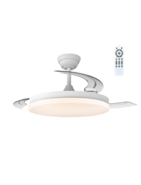 Lámpara ventilador de techo led 48 watt 3 aspas desplegables 48/106 cm diámetro 5280 Lumen 6 velocidades 3000-4000-6000K Mando a distancia, memoria y temporizador blanco brilli