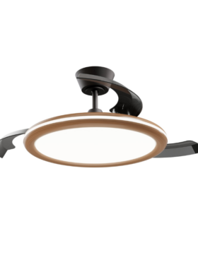 Lámpara ventilador de techo LED 36 watts dimable 3 aspas desplegables 50/107cm diámetro 6 velocidades mando a distancia acabado madera oscura