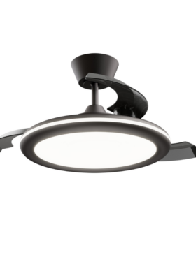 Lámpara ventilador de techo 3 aspas desplegables 50/107cm diámetro 6 velocidades mando a distancia negro