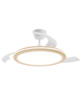 Lámpara ventilador de techo mini 3 aspas desplegables 40/97cm diámetro 6 velocidades mando a distancia blanco madera