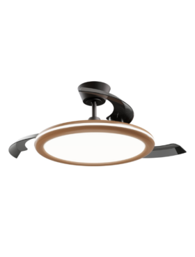 Lámpara ventilador de techo mini 3 aspas desplegables 40/97cm diámetro 6 velocidades mando a distancia negro madera oscura