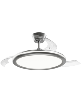 Lámpara ventilador de techo mini 3 aspas desplegables 40/97cm diámetro 6 velocidades mando a distancia níquel satinado