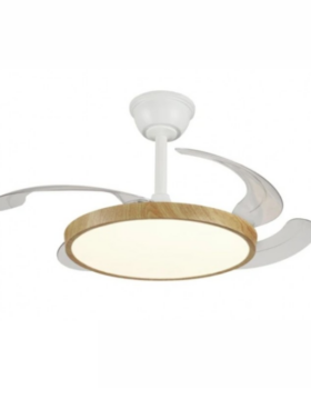Ventilador techo EXTRAPLANO 48/108 centímetros de diámetro motor DC led 40 watt 4 aspas 6 velocidades con mando a distancia y APP blanco madera