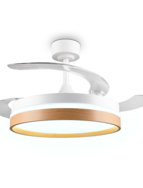 Ventilador Techo led 3 aspas desplegables 49/106 Centímetros de Diámetro Motor DC 30 Watt 6 Velocidades con Mando a Distancia y Temporizador blanco madera