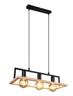 Lámpara colgante para 3 bombillas E27 metal madera natural