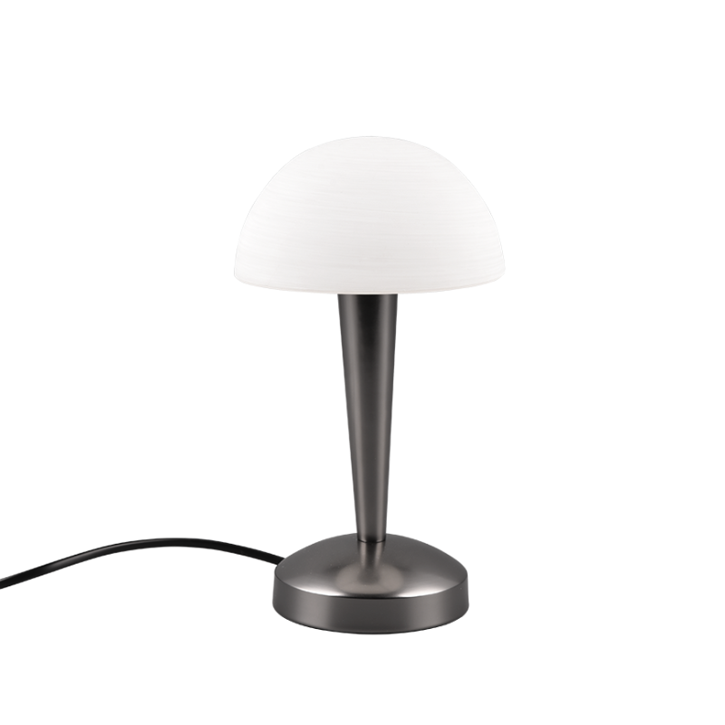Lámpara de sobremesa táctil para bombilla E14 cromo negro y vidrio blanco (copia)