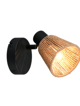 Lámpara foco E14 metal y ratán natural