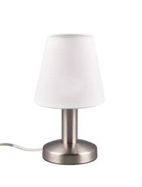 Lámpara de sobremesa E14 táctil metal níquel mate y blanco