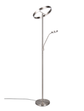 Lampara de pie led con lector 39+5,5 watts metal níquel mate