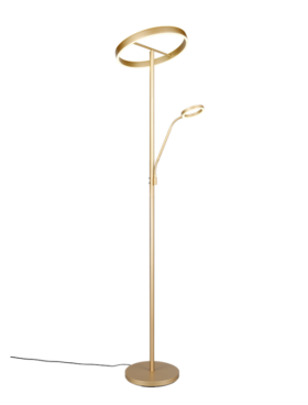 Lampara de pie led con lector 39+5,5 watts metal dorado