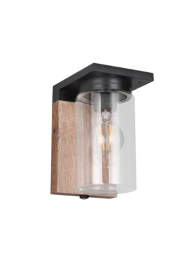 Aplique exterior ALUMINIO FUNDIDO E27 con sensor de luz negro madera