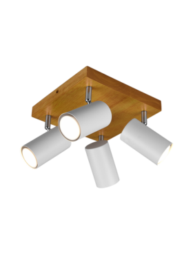Lámpara foco 4x GU10 madera metal blanco