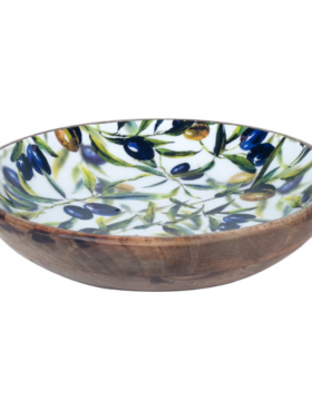 Plato hondo ACEITUNAS grande 30cm madera de mango